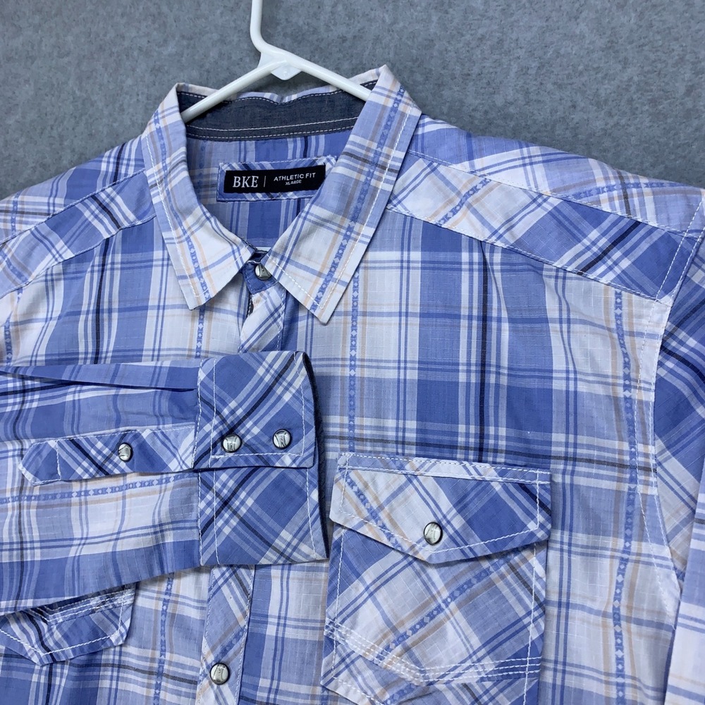 BKE Button Up Shirt Mens XL Blue Plaid Athletic Fit Long Sleeve Snap 11699FPW